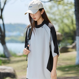 美式复古拼色运动短袖T恤女男同款夏季宽松上衣 A406 T6053 特P38图片
