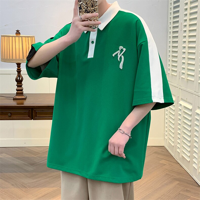 夏装青少年拼接撞色Polo衫牙刷绣运动短袖T恤男女626-P35控价58，男装Polo衫，电商A441-1