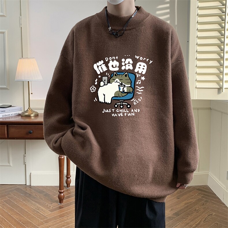 8XL半高领毛衣男大码胖子针织衫毛线衣M18403-P45加绒款-P65,男装针织衫/毛衣,电商A040