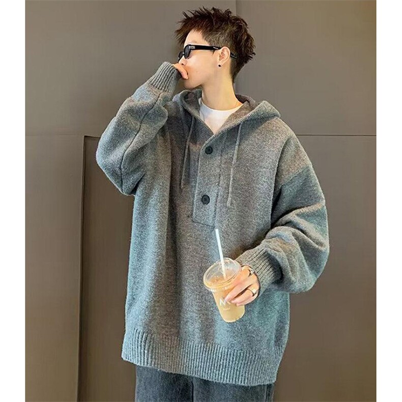 重磅秋冬装北极绒开衫毛衣美式复古休闲慵懒风针织衫加厚连帽外套,男装针织衫/毛衣,电商A486-1