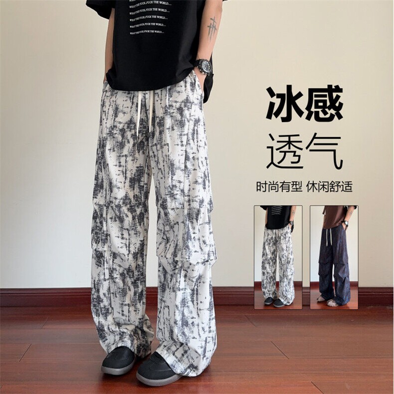 2025夏季新款潮流扎染褶皱宽松休闲冰丝裤B315-K25769-特p30控58图片