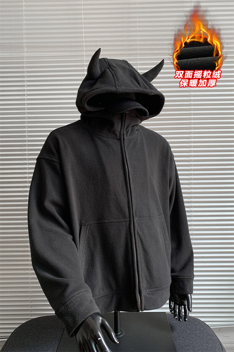 小恶魔350g高克重双面摇粒绒开衫卫衣外套男W24537-特P60控108,女装短外套,电商A001