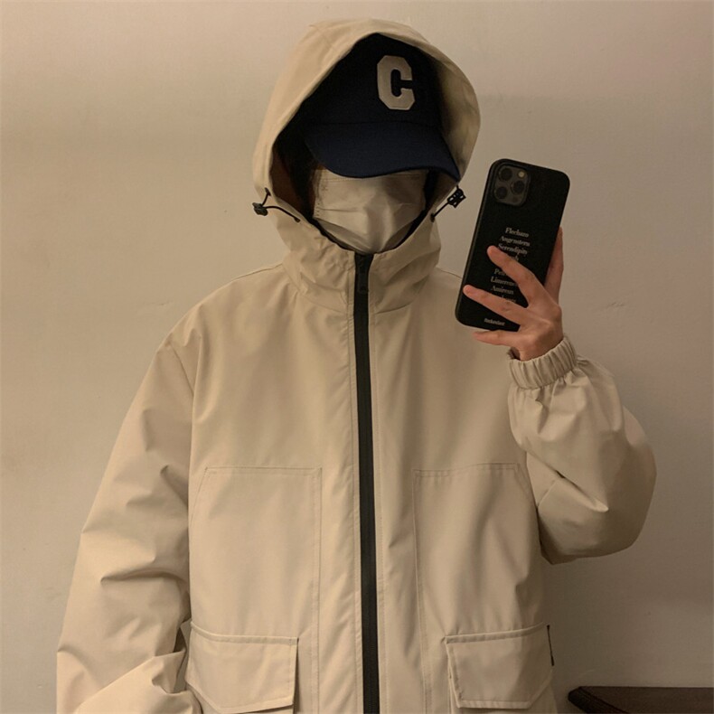 新款连帽冲锋衣夹克男港风纯色潮流休闲外套JK2301-P68,男装夹克,星座717