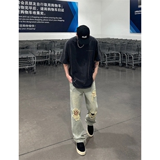 B221美式ins高街暗黑系小众拉链直筒牛仔裤LK23073-P65控88，男装牛仔裤，电商B221