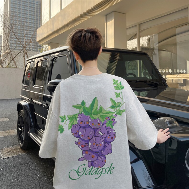 图案已注册夏季新款创意葡萄短袖T恤男潮宽松半袖体恤衫D186/P25,男装T恤,电商B316