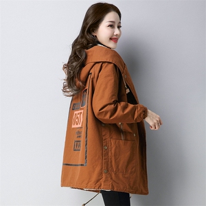 棉字母纯色连帽棉衣/棉服短外套拉链2020年冬季长袖开衫加厚中长款宽松口袋