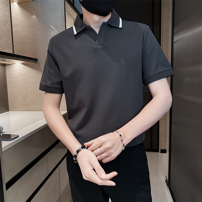 有象牙白在补拍2025夏季短袖T恤海鸥领短袖V领Polo衫2266特P45,男装T恤,电商D342