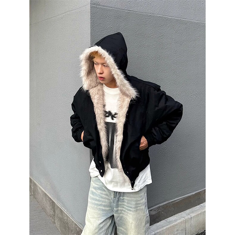 现货高品质美式高街冬季重磅硬挺短款座山雕毛领棉衣男女加厚外套，男装棉衣，电商A443