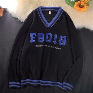 21秋季新款大码时尚V领情侣卫衣上衣打底衫 WY126 P75限98图片
