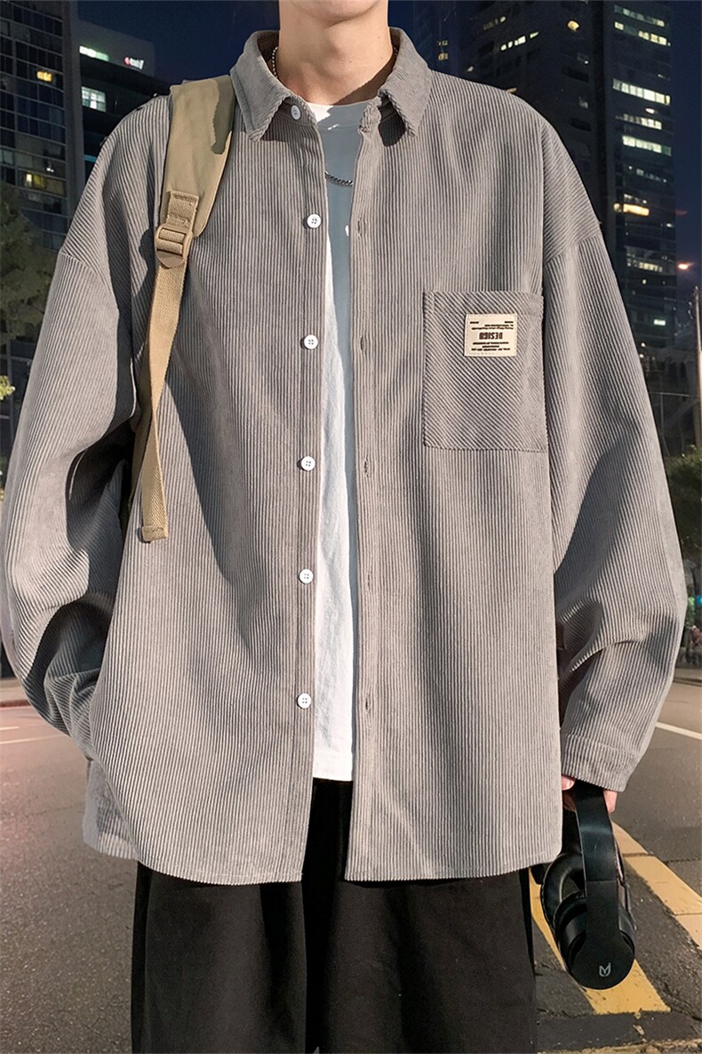 衬衫男秋季新款港风宽松大码灯芯绒长袖衬衣CS025-P38,男装衬衫,星座214-3