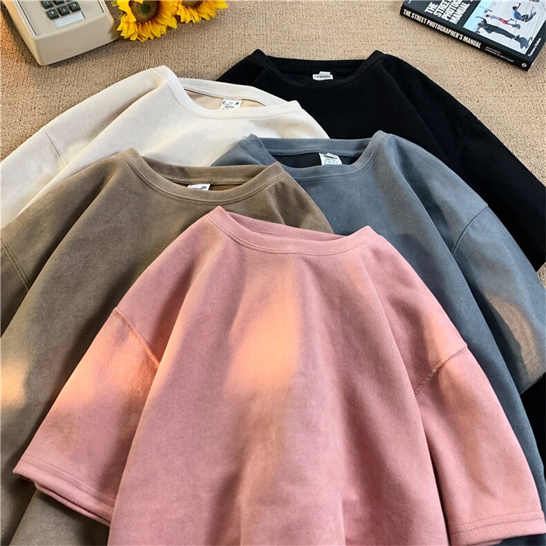 抖音供货  光板鹿皮绒短袖T恤A158-T2301-P20图片