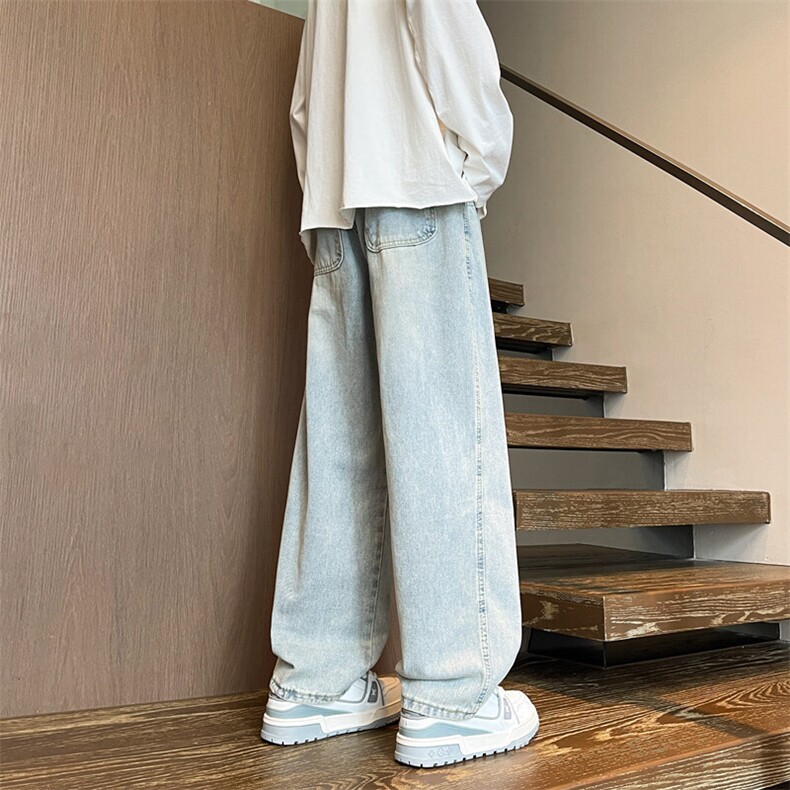 M-8XL春季美式复古牛仔裤特大码宽松直筒裤子阔腿长裤NZ9009/P58,男装牛仔裤,电商B238