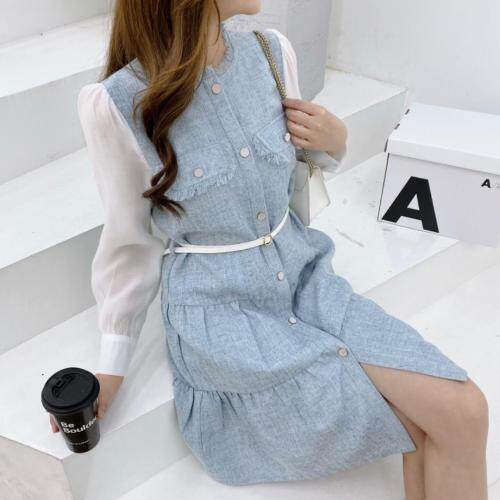 小香风粗花呢拼接连衣裙，女装连衣裙，凯宝莉