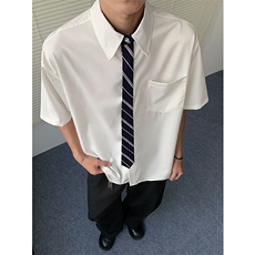 搭配领带拼接老钱风宽松休闲格子短袖衬衫男何与同款-CS2537特40，男装T恤，电商B289