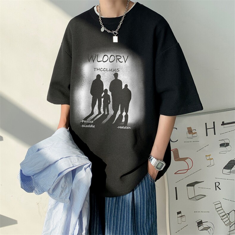 重磅！毛毯平铺体恤男潮牌上衣男中性华夫格短袖T恤男HT50-P25,男装T恤,电商B367