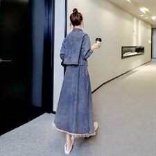 牛仔半身裙气质潮流韩版显瘦外套2021年两件套，女装套装/套裙，秋水欣儿