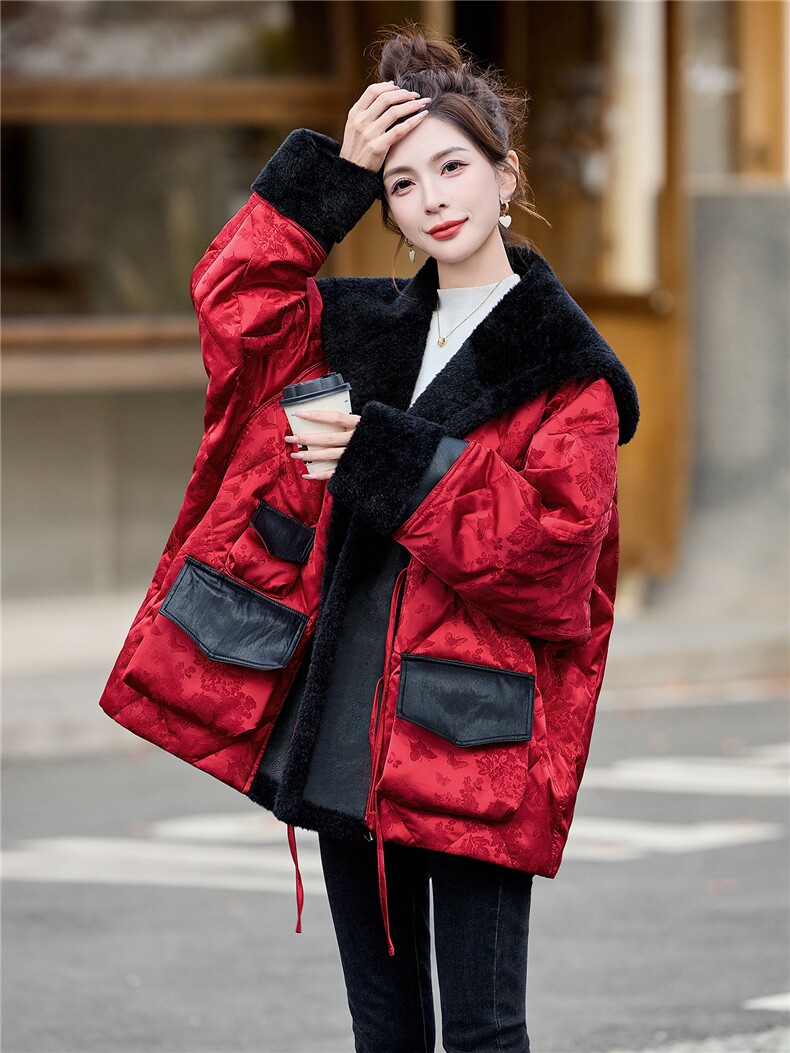 【现货】2025年新款皮毛一体拼接女洋气新年款羽绒中式2025年冬季,女装羽绒服,橙子家