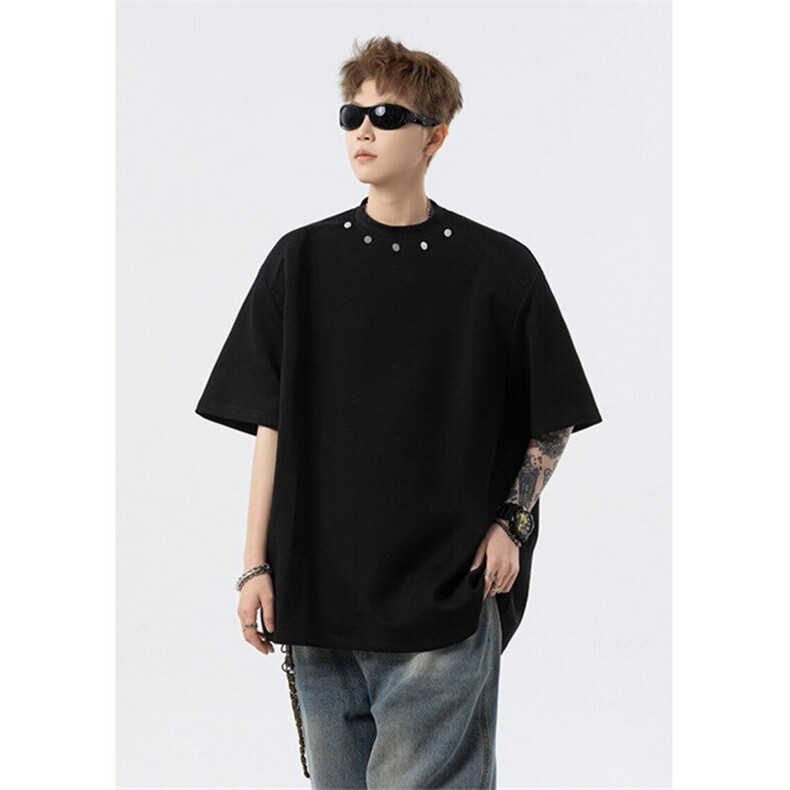 706-T5757-P38现货夏季美式金属铆钉短袖T恤痞帅设计感半袖t，男装T恤，星座706