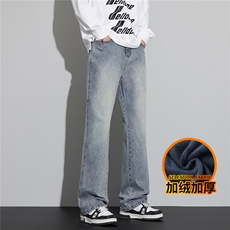 复古牛仔裤男冬季美式裤子宽松工装微喇直筒裤J8065-P45/加绒P55，男装牛仔裤，星座509