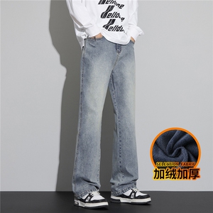 复古牛仔裤男冬季美式裤子宽松工装微喇直筒裤J8065-P45/加绒P55图片