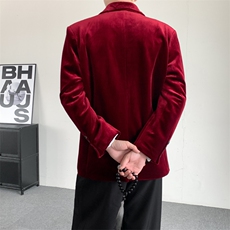 秋装2025酒红色轻奢丝绒西装戗驳领宴会礼服男西装主持人结婚外套，男装西服，星座909