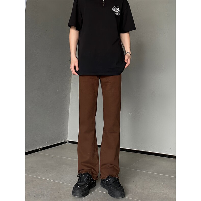 B221美式ins高街暗黑小众修身毛边微喇牛仔裤LK23004-P55控78,男装牛仔裤,电商B221
