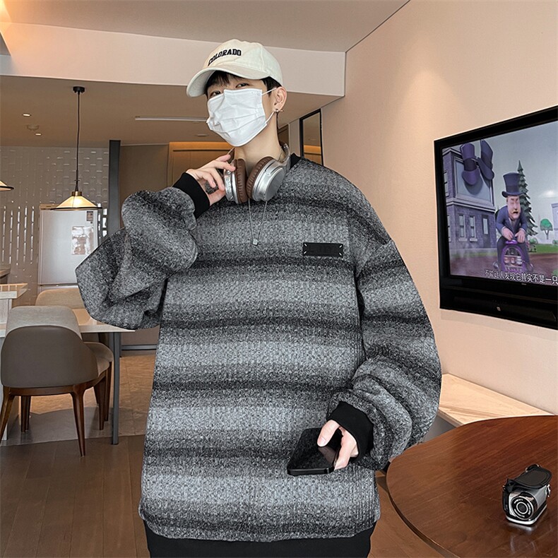 秋款男圆领套头毛衣条纹扎染贴标针织衫外套M105P40,男装针织衫/毛衣,星座1013-1