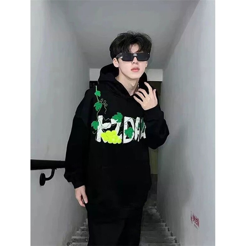 有货葡萄网球毛巾绣连帽加绒华棉卫衣男女A1051-常规P48加绒P58,男装卫衣,星座1505