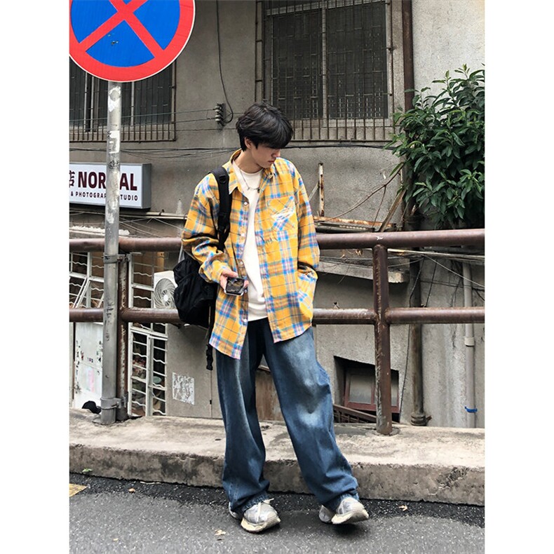 特P40无差价长袖高品质春秋格子衬衫-HS2132港风街头,男装衬衫,电商A003