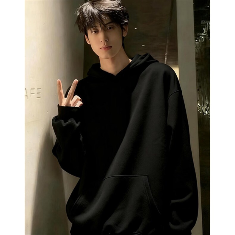 连帽卫衣男款秋冬美式重磅cleanfit内搭帽衫打底衫 WB5图片