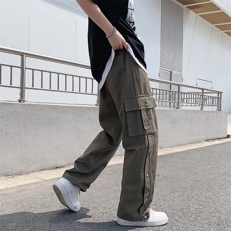 潮牌ins高街直筒长裤日系排扣工装裤夏季男宽松阔腿裤K3370-P35,男装休闲裤,星座512-2