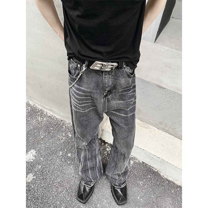 B221美式ins高街暗黑重工艺宽松微喇牛仔裤LK23128-P60控78,男装牛仔裤,电商B221