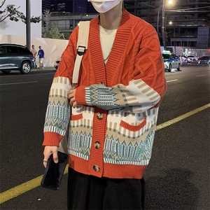 2022撞色针织衫提花毛衣外套男开衫慵懒风百搭宽松上衣 M594-P54图片