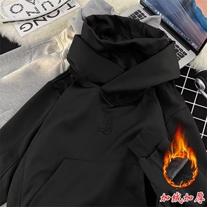 美式高领卫衣男连帽冬季加绒宽松痞帅情侣休闲外套W055-P48加绒58图片