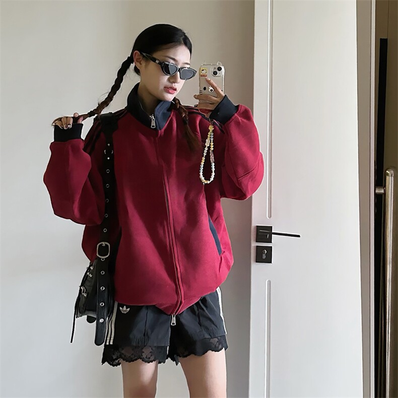 抖音得物高品质 美式高街重磅结构设计拼接织带立领卫衣外套 CM42图片