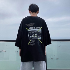 短袖t恤男夏季宽松ins港风潮半袖上衣情侣装百搭五分袖T597-P28，男装T恤，星座512-2