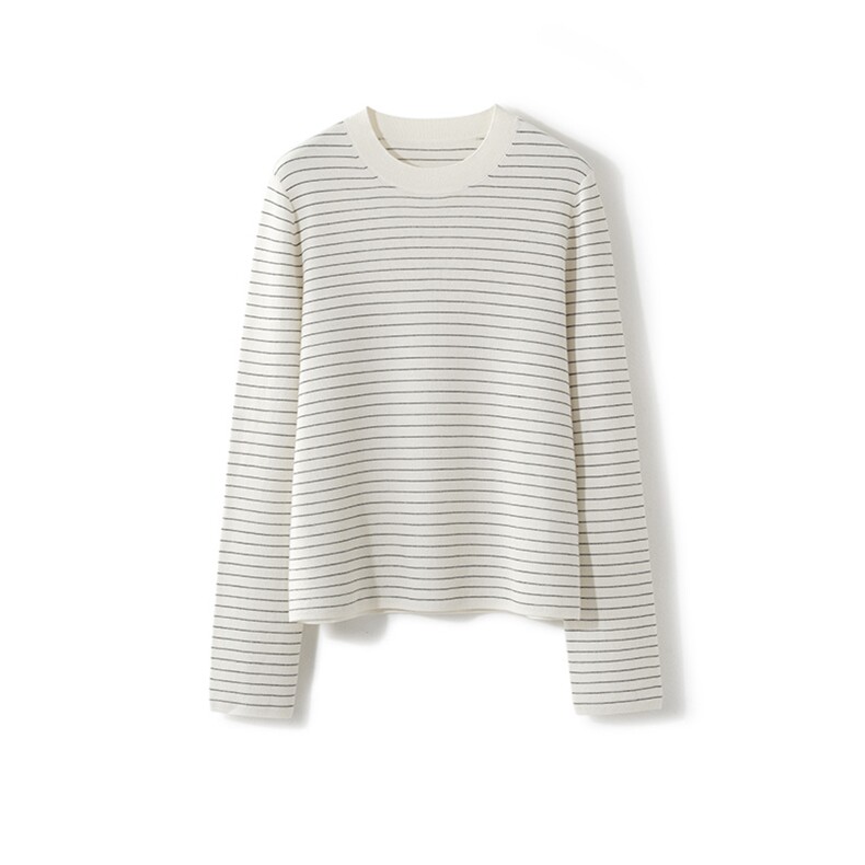 2025年秋季圆领长袖休闲时尚百搭通勤条纹，女装羊绒衫，致织羊绒