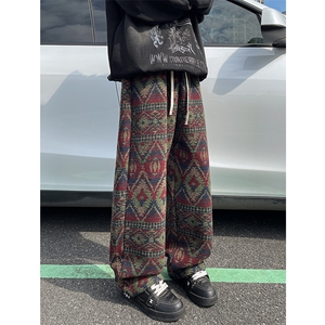 8XL-M羊羔绒裤子男冬季加绒加厚民族风重磅针织棉裤大码KZ023P78图片