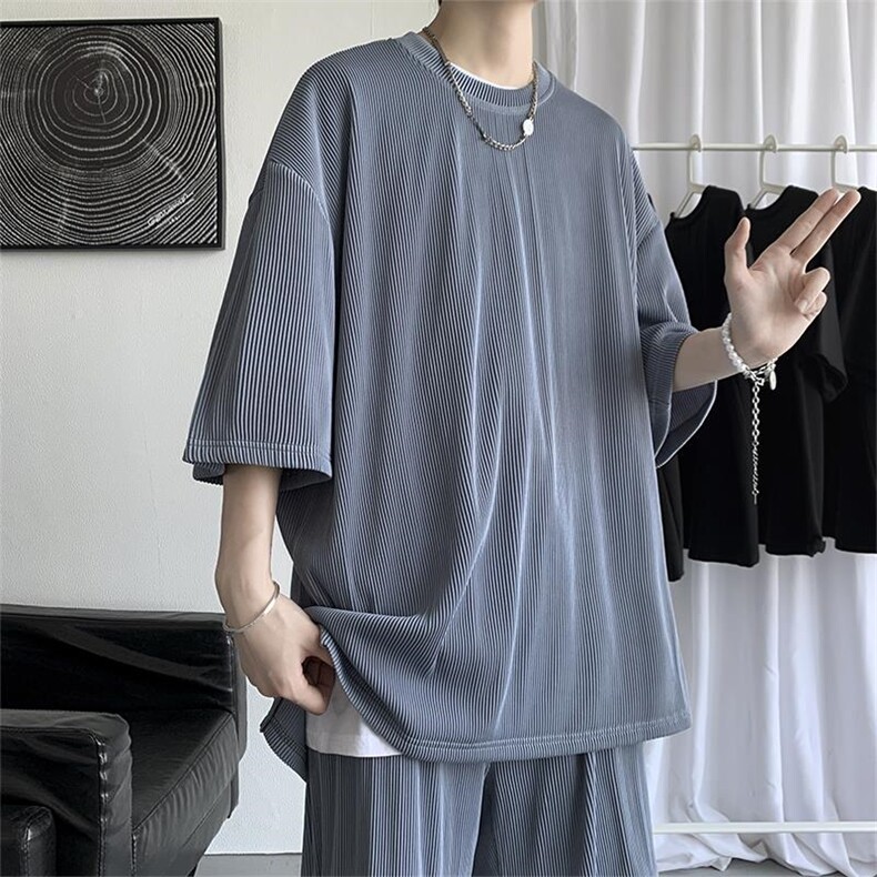 冰丝休闲运动套装男士夏季潮帅气潮牌男装薄款短袖衣服TZ102/P70,男装休闲套装,星座206（原A221）
