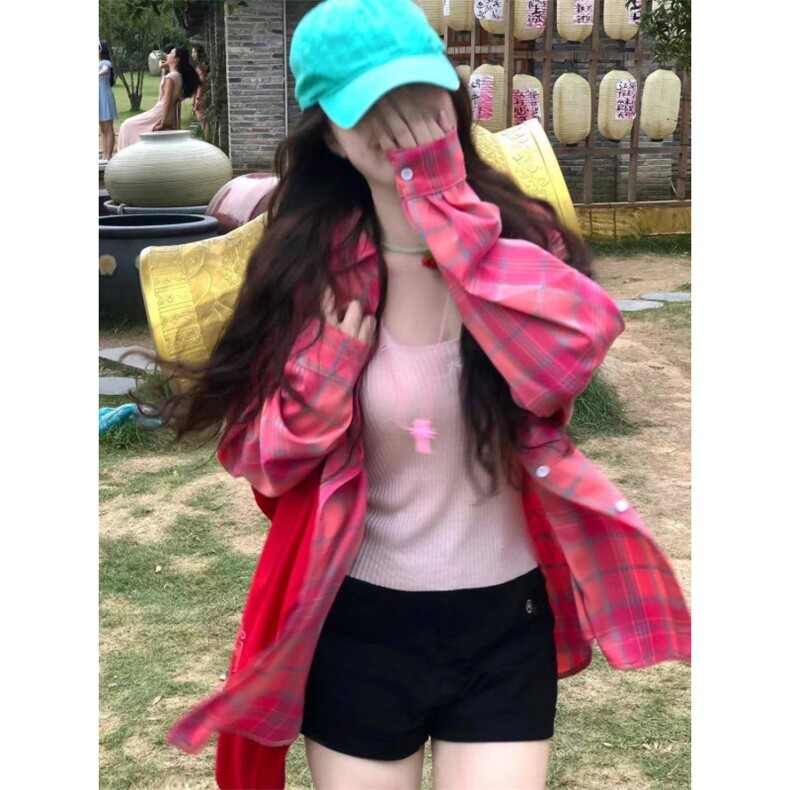 TC773-P45慵懒风百搭格子长袖衬衫女装新款中长款宽松显瘦衬衣,女装衬衫,星座617A-2