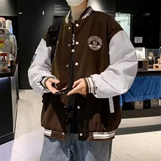 春秋季新款男士棒球服拼皮时尚夹克百搭情侣款美式外套503/P54，男装夹克，星座506