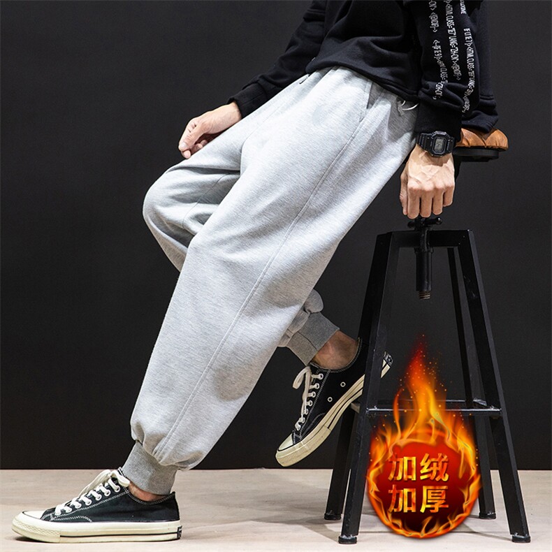K12055-P40加绒P50束脚纯棉运动裤男士休闲裤大码宽松卫裤男,男装休闲裤,电商A040A