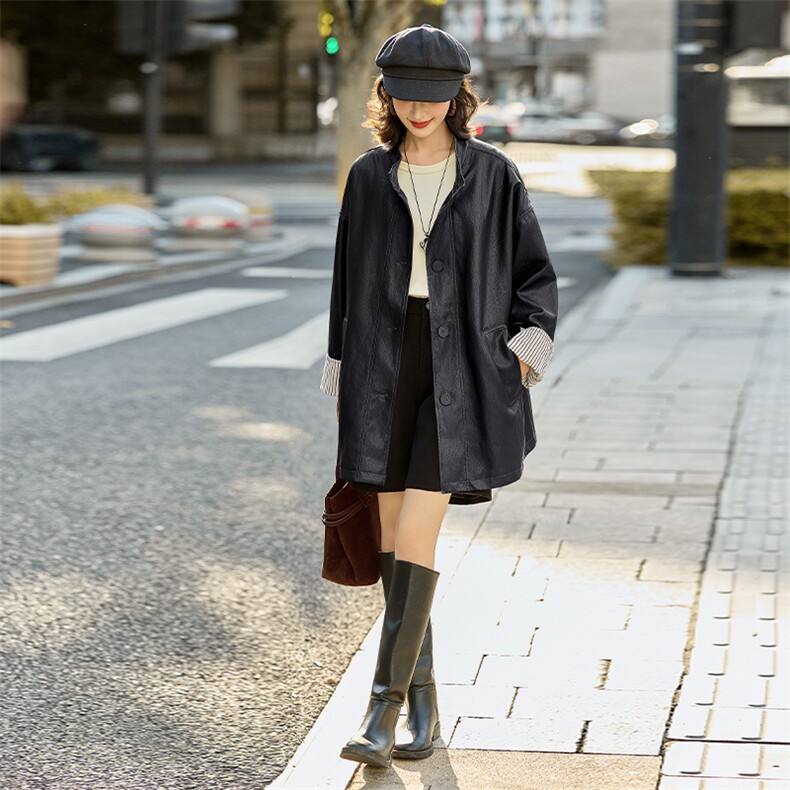 时髦皮衣外套女2026春秋新款休闲气质宽松立领PU皮夹克高级感上衣,女装皮衣,美拉德工厂直营店