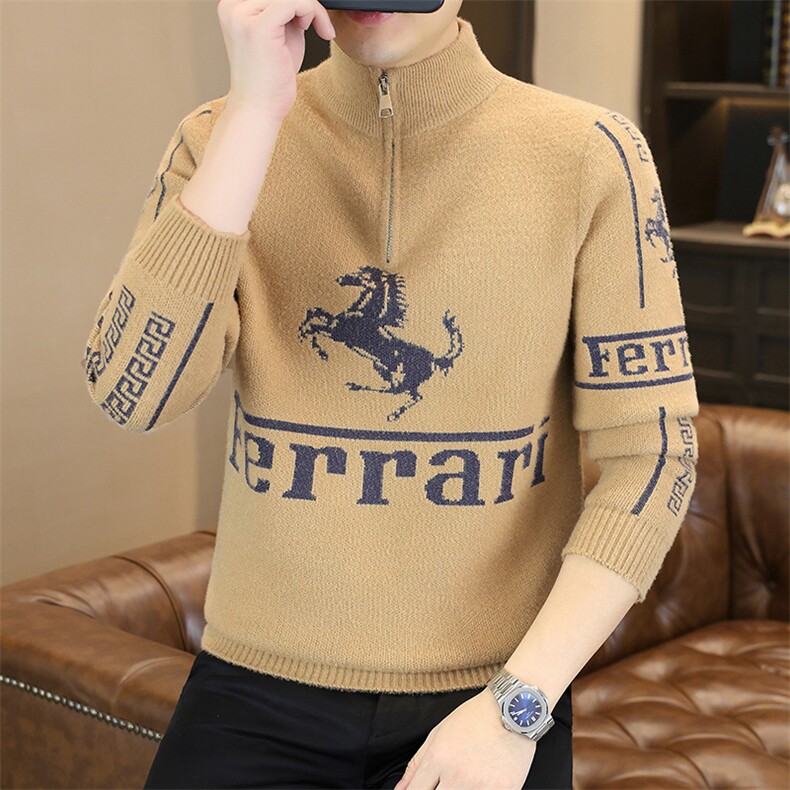 1018-1-M660-P45男秋冬新款青少年时尚个性半拉链休闲针织衫毛衣，男装针织衫/毛衣，星座1018-1​