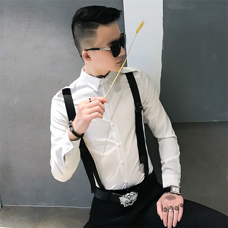 312A-742-P55新款修身长袖衬衫男韩版背带拼接社会人衬衣-首2,男装衬衫,星座312A-5