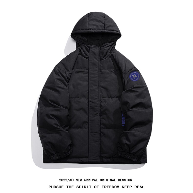 白鸭绒白底新款时尚印花宽松百搭保暖连帽羽绒服YR1304P225K298,男装羽绒服,电商A247-1