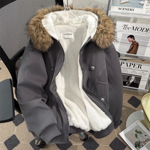 可卸毛领美式复古棉服外套男女冬季连帽短款情侣棉衣9929 P90图片