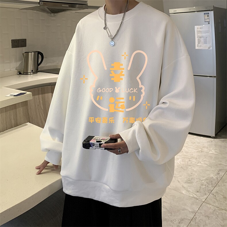 华夫格卫衣圆领卫衣男大码长袖t恤男外套HW76297-P30加绒款-P40,男装卫衣,电商A040