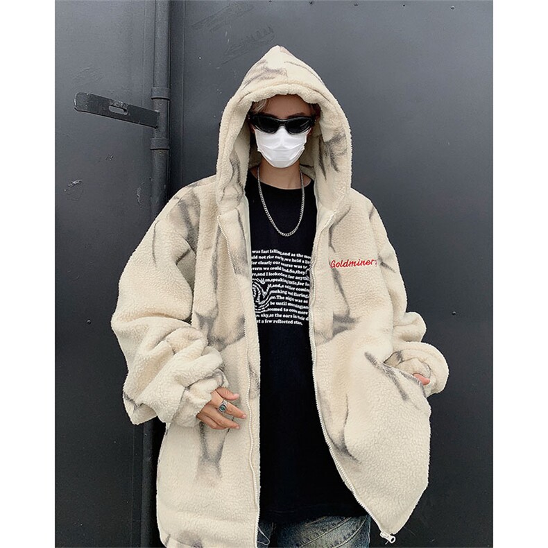 冬季美式潮牌宽松连帽棉袄外套男士加厚保暖羊羔绒棉服 W7959-P78图片