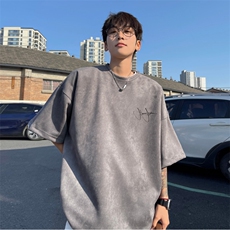 得物抖音品质潮流麂皮绒字母印花短袖T恤djp282-特批23控39，男装T恤，星座605(原A050)